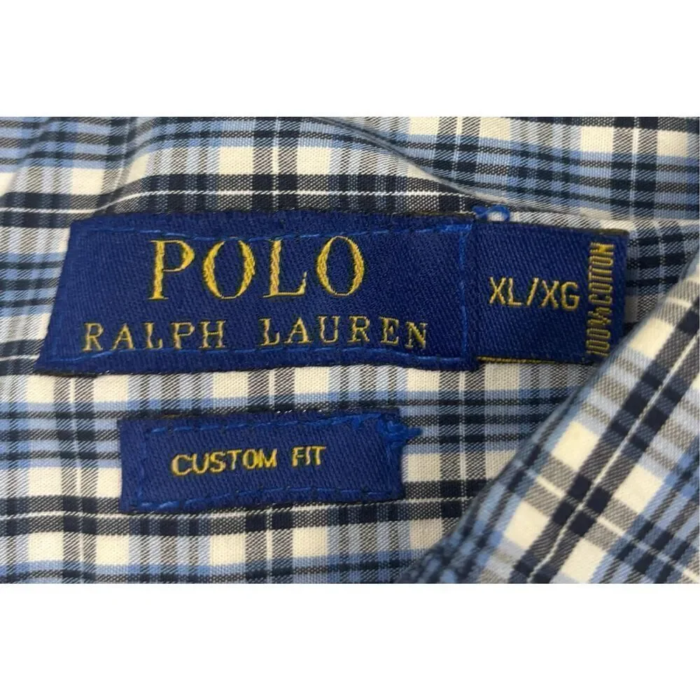 Polo Ralph Lauren Shirt Mens XL Blue Plaid Custom Fit Button Down Red Pony